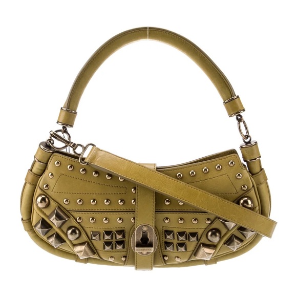 Handbags - Burberry Prorsum Green Leather Studded Shoulder Bag